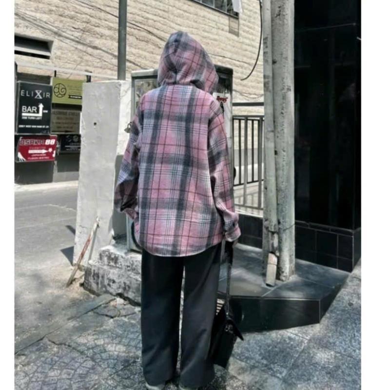 Áo khoác sơ mi dạ kẻ Caro nam nữ phong cách trẻ trung, năng động, Form rộng từ 40-80kg 6