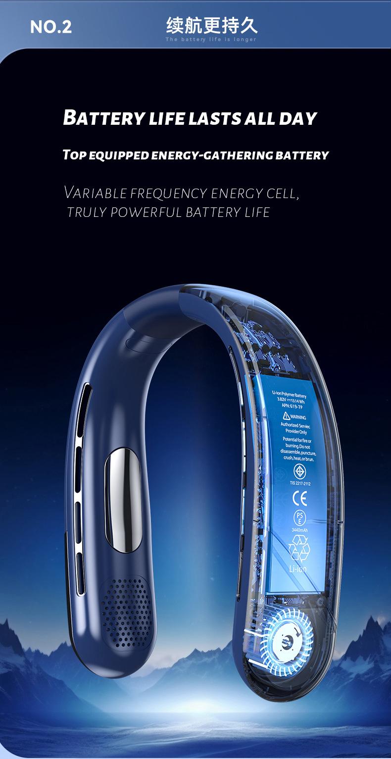 Product Introduction of [READY STOCK] 2024New Neck Fan Typc-c Rechargeable Bladeless Fan Mni Hanging Super battery Life 5 Speeds Adjustable 20