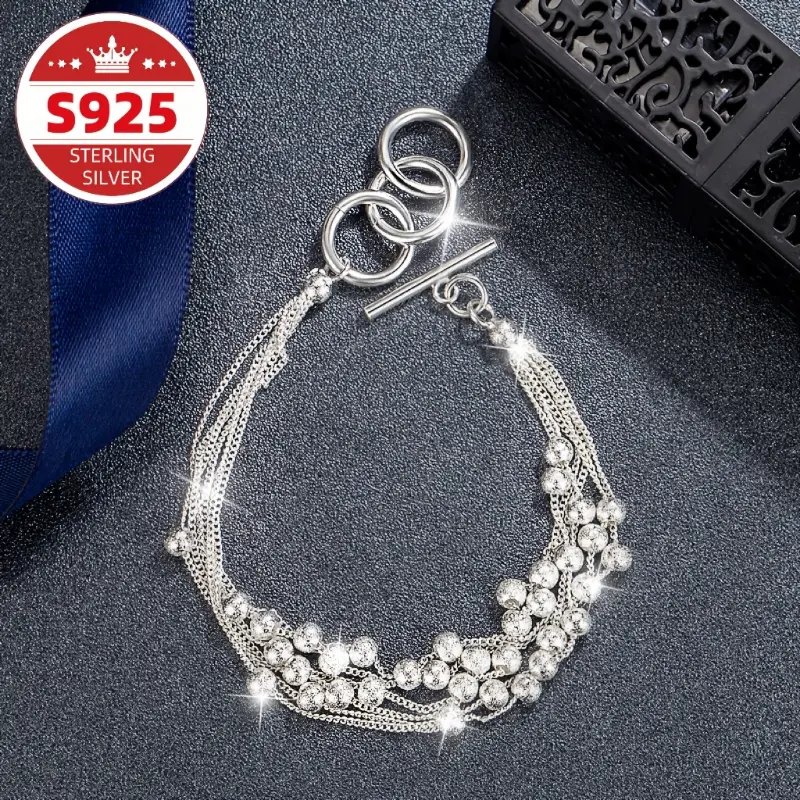 Sterling Silvery 925, Six Chain, Round Bead - Fashionable Elegant Daily Wear Party Jewelry Perfect Feminine Charm Christmas Gift 5