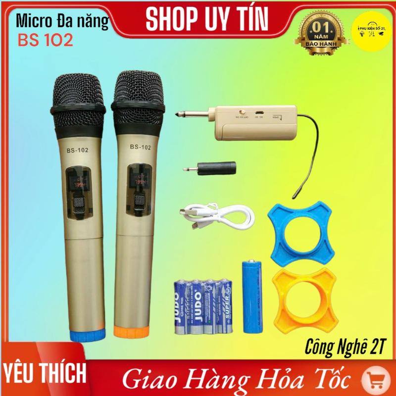 BỘ 2 MICRO - Micro Không Dây Đa Năng SGMAX BS-102 Cho loa kéo âm li Chuyên Nghiệp Âm Thanh To Và Rõ Chống Hú Chính hãng UHF không dây