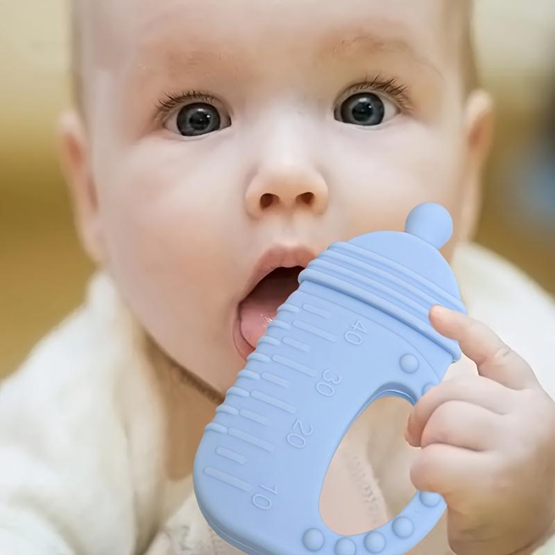 Baby Milk Bottle Shape Silicone Teether, Cute Baby Teether, Hollow Handle Shape Teething Relief Toy, Baby Care & Health Product 2