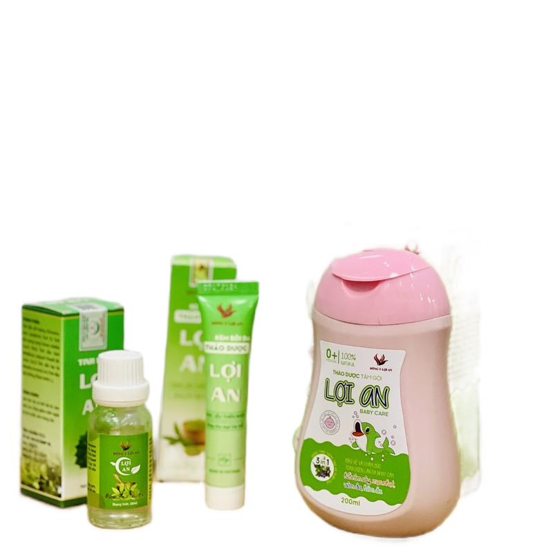 (TẶNG QUÀ) Bộ 3 Tinh dầu, kem bôi,thảo dược tắm gội (200ml) Lợi An Cho Bé 3