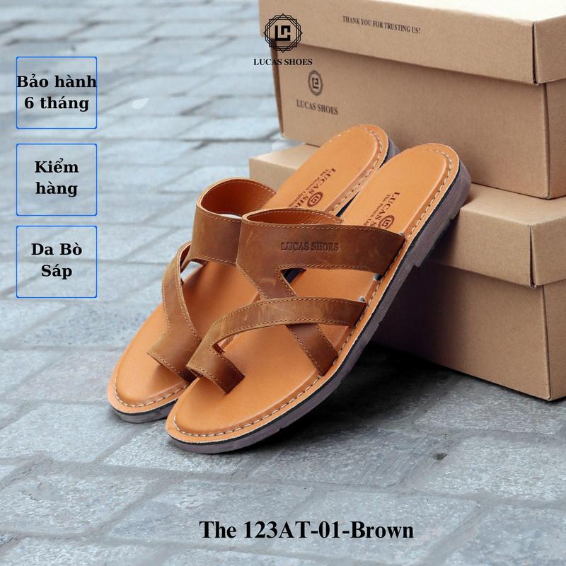 Dép Sandal Xỏ Ngón Nam The 123AT-01 Lucas Shoes, da bò thật đế cao su 3 lớp, chống trơn trượt, thoáng mát.