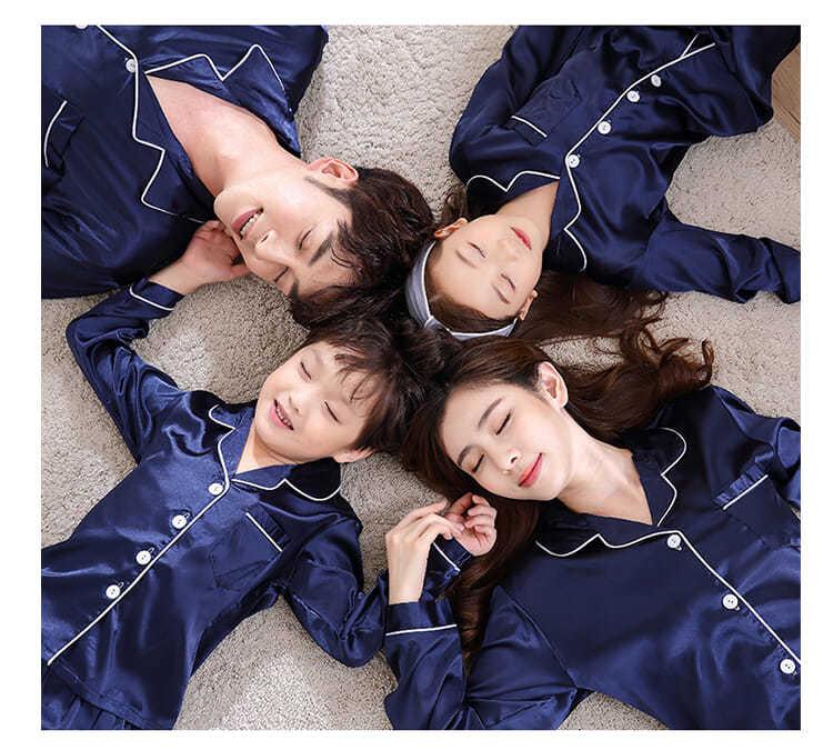 Product Introduction of Korean Style Couple Long Sleeve Parent-Child Pajamas Spring and Autumn Family Three Or Four Mother and Daughter Ice Silk Boys 'And Girls' Home Wear Suit Thin 16