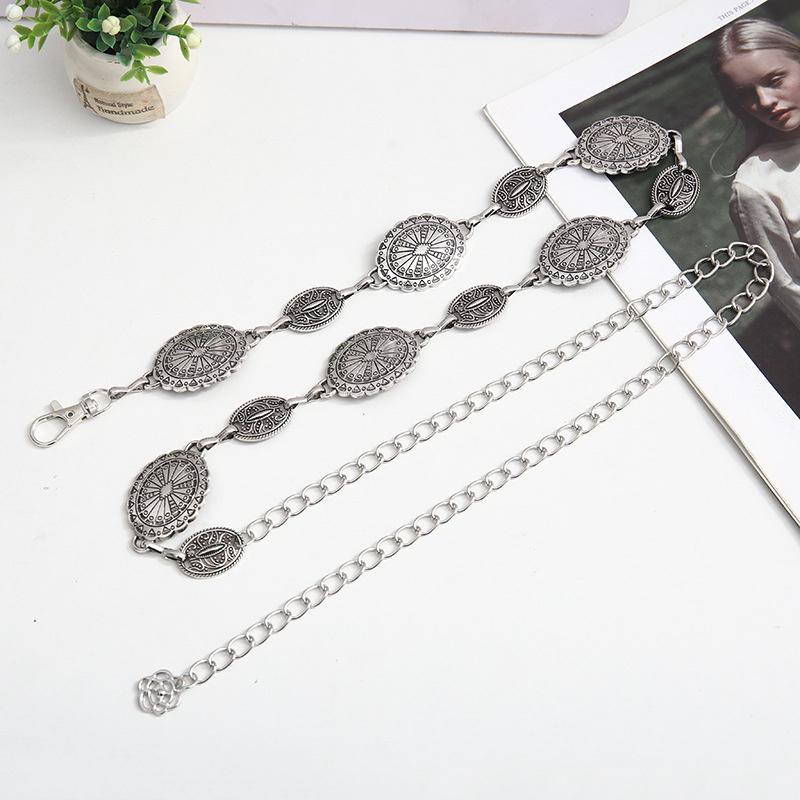 Product Introduction of Retro Style Women's Metal Waist Chain Adjustable Decorative Circle Carved Chain Belt High Style Accessories 21
