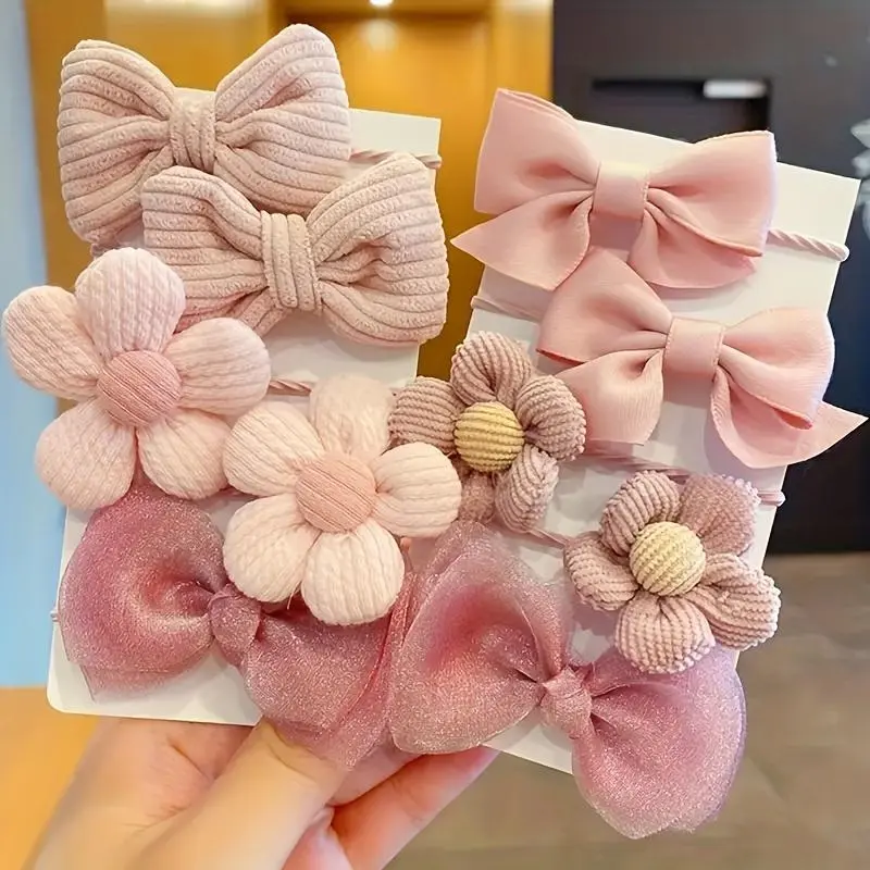 Cute Bow & Flower Design Hair Tie Set, 10pcs/set Elastic Hair Tie, Hair Accessories for Women & Girls, Home Organizer