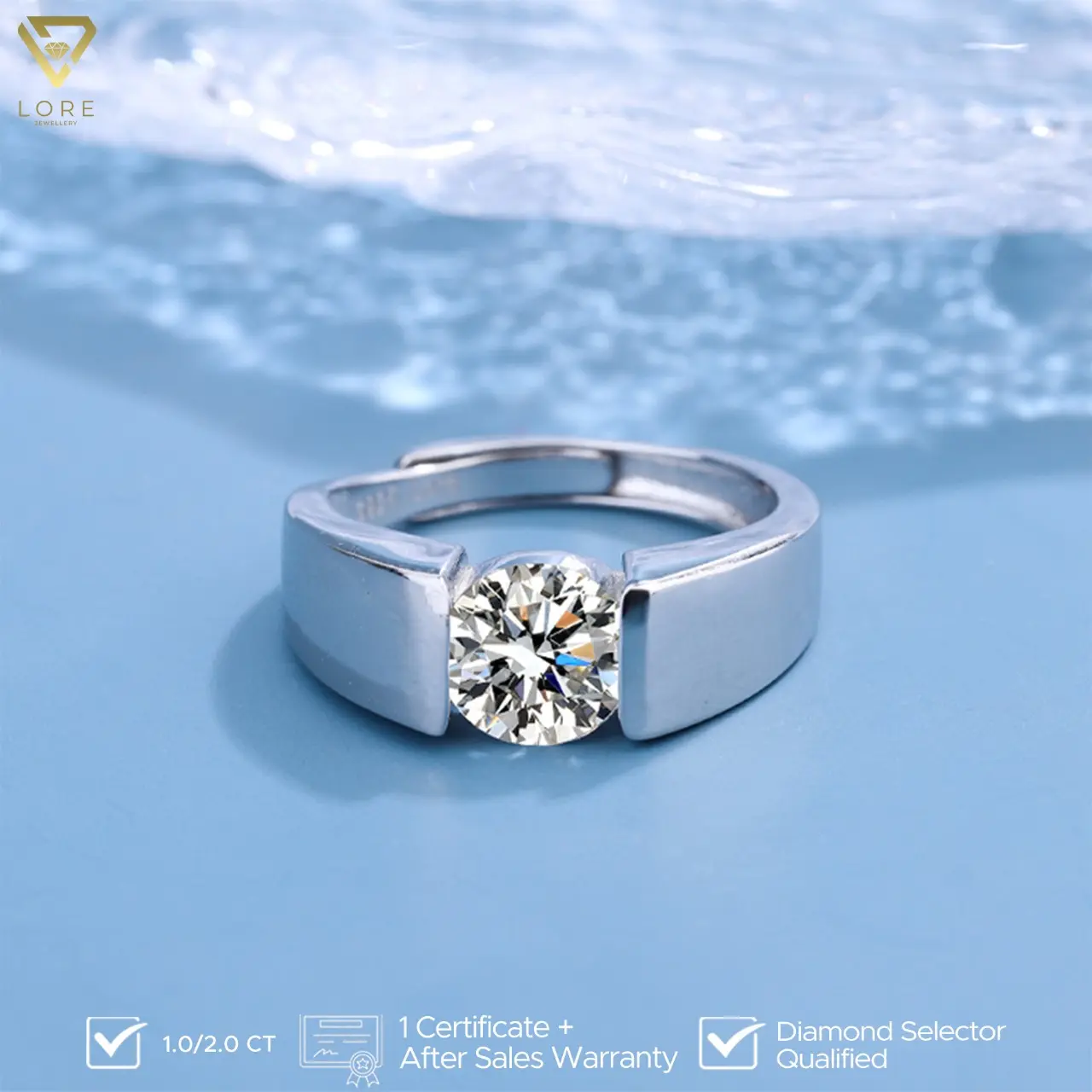 Arthur Luxury Moissanite Ring 1.0 CT / 2.0 CT - Lore Jewellery - Aksesoris Cincin Aesthetic Mewah Pria Sertifikat GRA