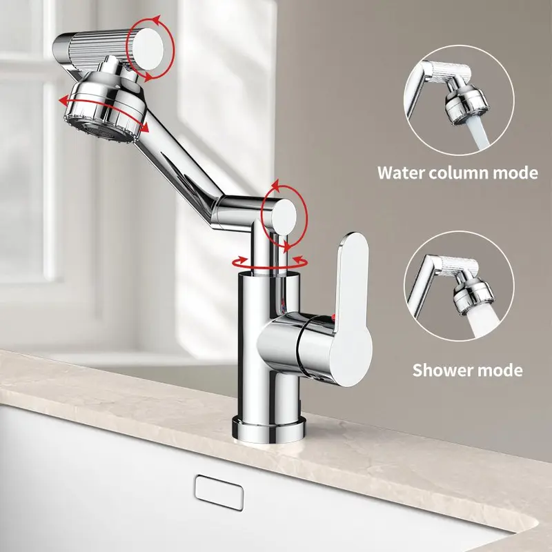 Foldable Kitchen Faucet, 360 Degree Rotatable Bathroom Faucet with 80cm Tubes, Modern Bathroom Sink Faucet, Home Bathroom Accessories 5