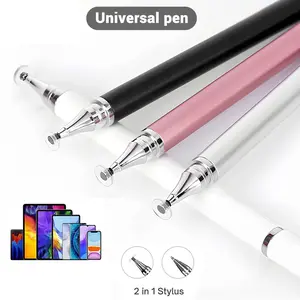 2 In 1 Capacitive Stylus Pen Universal Microfiber Head Touch Screen Drawing Pen Untuk Iphone Android iPad Tablet Writing Pen