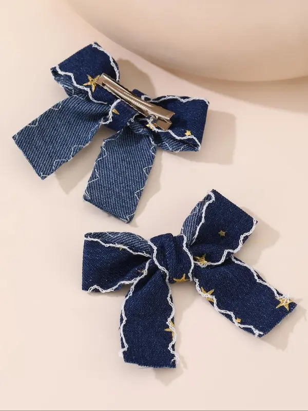 Cute Star Pattern Hair Bows, Denim Hair Bows, Fashionable Hair Accessories for Girls, Minimalist Headwear Suitable for Thick Hair 8