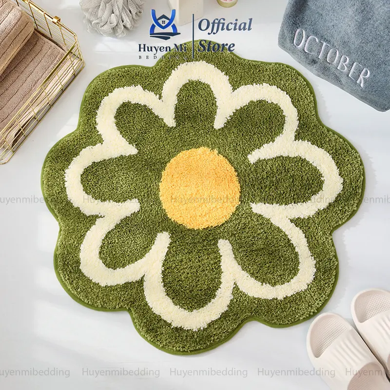 Bộ 4 thảm nhà tắm lông cừu giả siêu mềm mại với họa tiết hoa dễ thương ,thấm hút, chống trơn trượt, có thể giặt bằng máy để trang trí nhà cửa, quà tặng Nhung 3