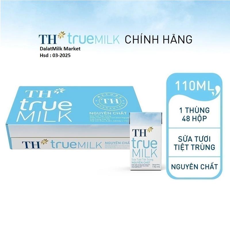 Thùng 48 hộp sữa tươi tiệt trùng TH true MILK nguyên chất 110 ml 110 ml x 48 sữa không ngọt Date 31 8 2025 sữa true milk cho bầu sữa tươi cho bà bầu true milk hilo không đường dalat milk ít sua tuoi ngũ cốc tách sữa cho s uatu bịch Chua milk óc gạo