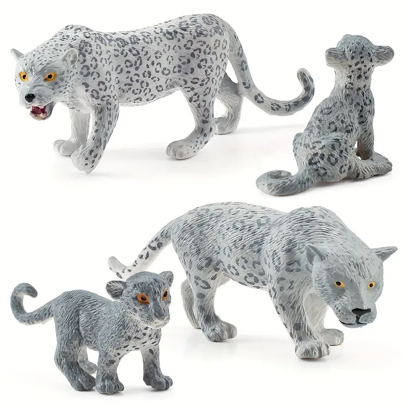 Simulation Snow Leopard Model Toy, 4 Counts/set Desktop Ornament, Action & Toy Figures for Home & Office Decor 4