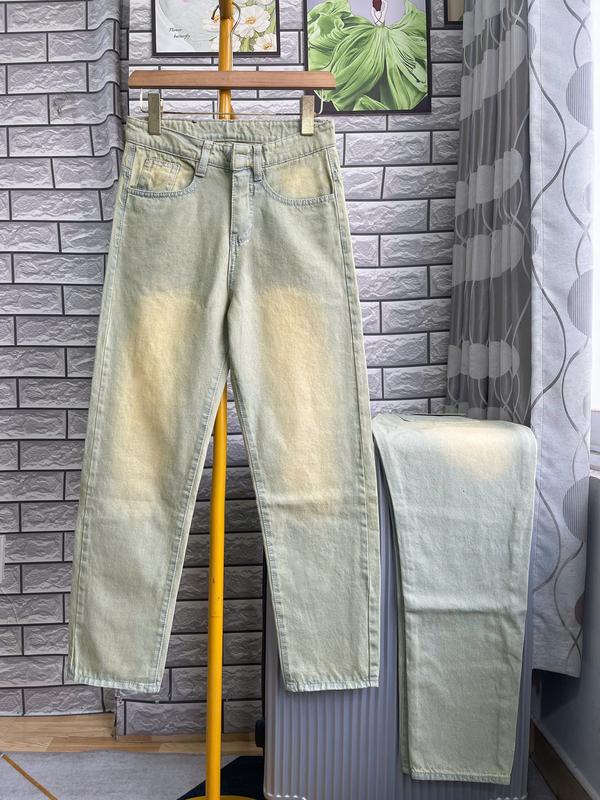 Quần jean bò baggy nam Xanh wash retro ống rộng xuông cạp cao nam dáng suông xu hướng - Size 27 - Menswear, Ong
