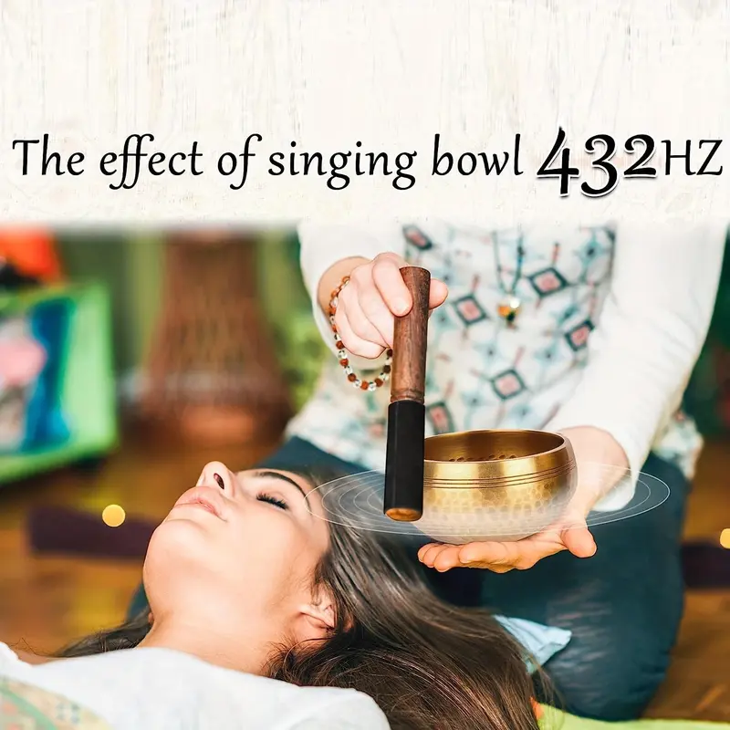 Meditation Sound Bowl Set, 1 Count Meditation Sound Bowl & 1 Count Wooden Hammer & 1 Count Drawstring Bag, Meditation Instrument for Yoga, Meditation, Mindfulness 3