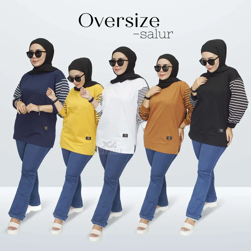 XVLORE Kaos atasan lengan panjang  Wanita PREMIUM OverSize Polos  tangan Stripe salur REAL PICT nyaman Baju Basic Katun combed Simple Distro 0