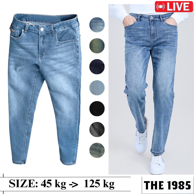 BIGSIZE Quần jean nam ỐNG BÓ NHẸ form ôm SLIMFIT SLIMCROP vải co giãn đàn ông trưởng thành lịch sự cạp cao màu wash xanh quanjean caocap