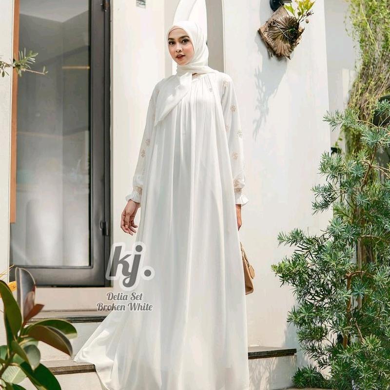 Gamis Ceruty Bordir set Hijab Gamis Delia set Original Khadijah mode 8