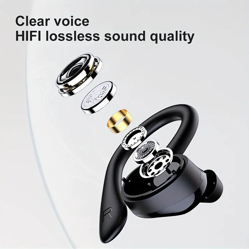 Wireless Earphones Wireless Earbuds 120 Hours Playback Earbuds Stereo Bass Over-Ear Headphones with Ear Hooks Microphone, Suitable for Sports/Workout/Gym/Running, Black 6