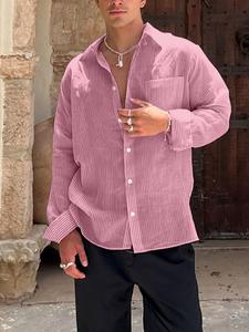 Men's Solid Pocket Button Shirt, Regular Fit Casual Long Sleeve Collared Top for Daily Wear, Men's Clothes for All Seasons