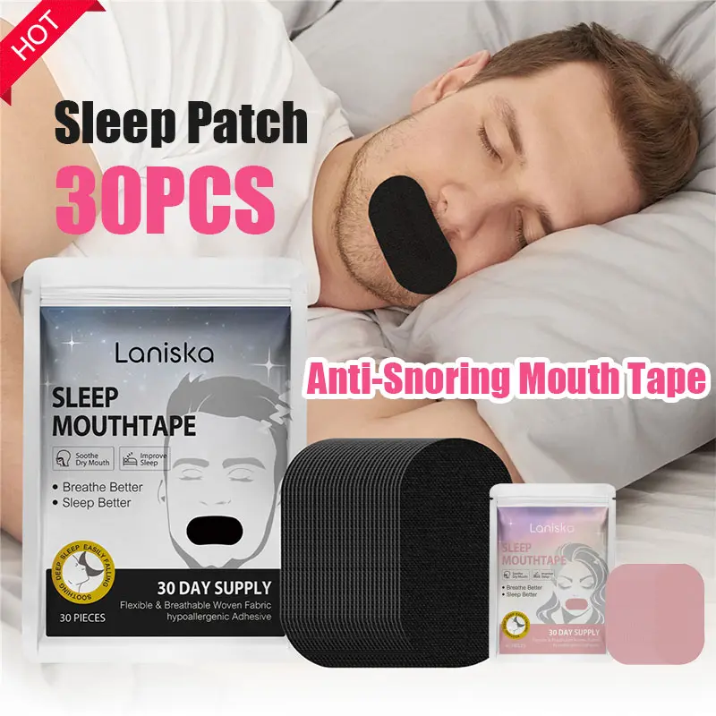 LANISKA 30Pcs/Set Anti-Snoring Mouth Tape Stickers Mandibular Correction Stop Snoring Mouth Breathing Patch Prevent Open Mouth Sleep Nose Breathing Improved Sleep Closed-mouth Stickers