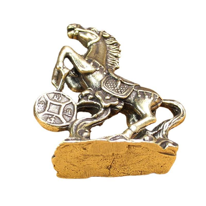 Solid Brass Horse Ornament Brass Solid Brass Fortune Horse Desktop Craft Decoration Antique Old Brass Small Gift Ancient Five Emperors Immediately Win Money Adornment Small Copper Handicrafts 4