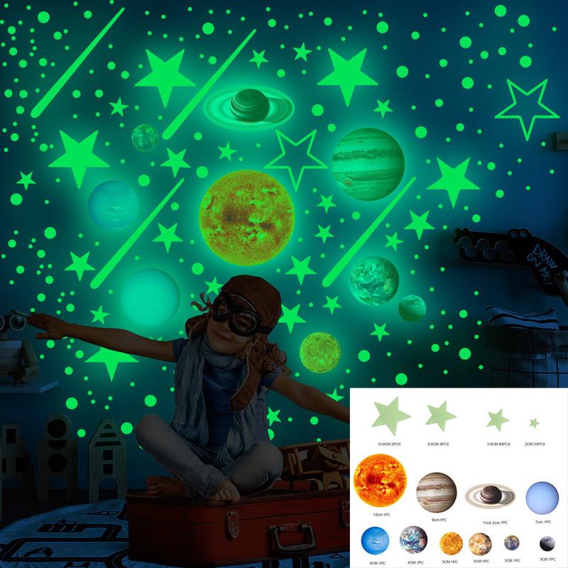 Bộ Miếng Dán Tường Dạ Quang Mặt Trăng Và Ngôi Sao, Miếng Dán Tường Phát Sáng Trong Bóng Tối, Đề Can, Giấy Dán Tường, Trang Trí Nhà Cửa Cho Phòng Ngủ Trẻ Em