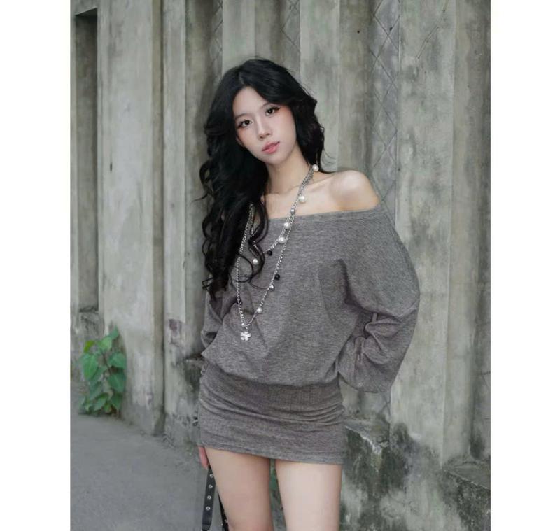 T219 [Không Kem Turban] Đầm Liền Thân Trendy Ôm V3 Trễ Vai Cực Slay Chất Thun Gân Co Giãn