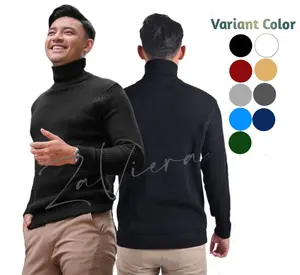 ZF - Sweter Rajut Tebal Model Turtleneck Cowok Lengan Panjang Dengan Kerah Tinggi knitwear pria sweater  baju Hitam