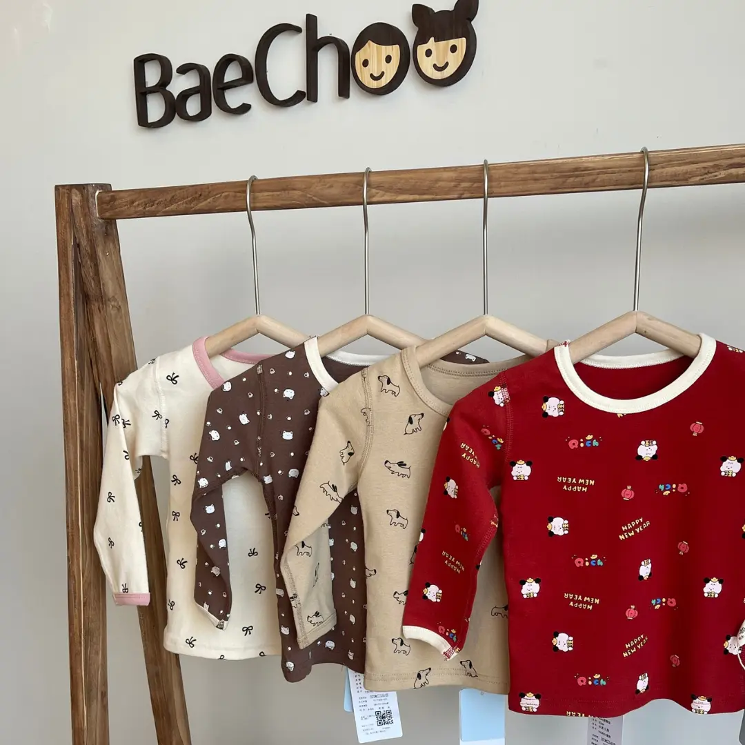 Bộ đồ ngủ mặc nhà dài tay thu đông BAECHOO, set homewear AMBB bé gái, bé trai 1-5 tuổi, thun cotton co giãn giữ nhiệt