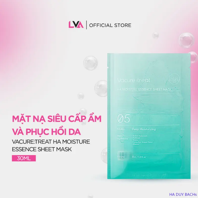 HA DUY BACHs Mặt nạ siêu cấp ẩm & phục hồi da Vacure:treat HA Moisture Essence Sheet Mask
