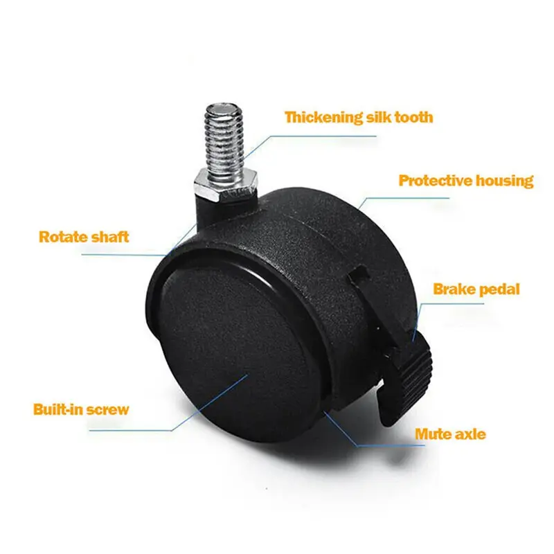 Bánh xe con lăn có thể xoay được, vật liệu nhựa, cho ghế máy tính và đồ nội thất, bánh xe thay thế 3