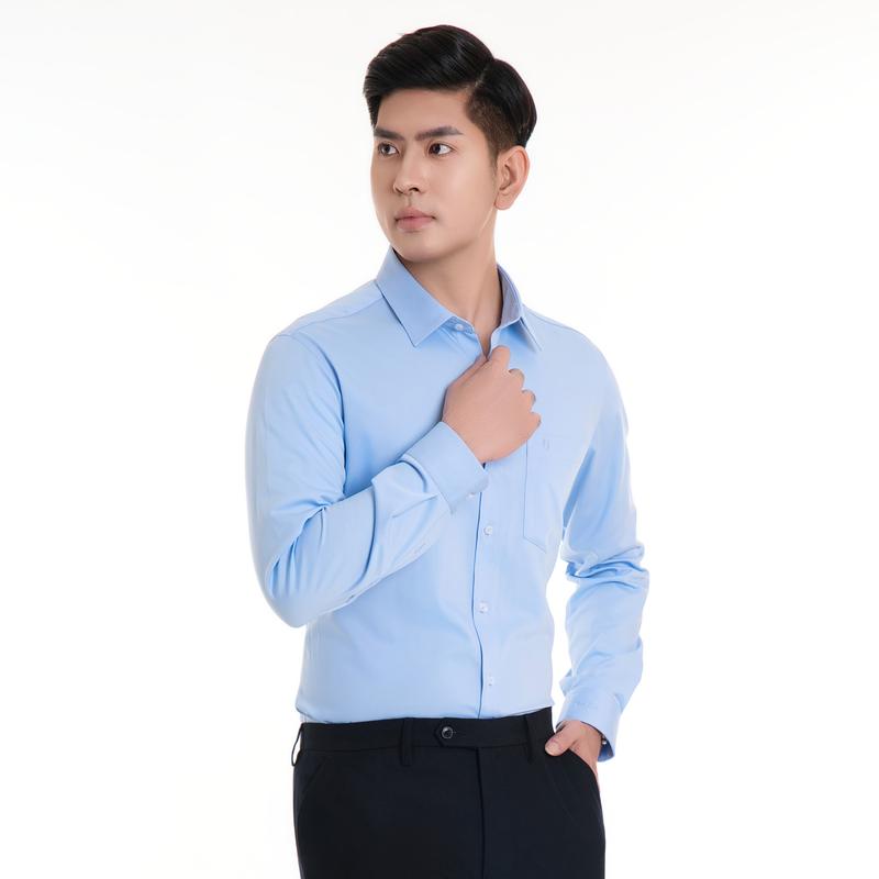 Áo sơ mi dài tay 993 form regular fit chất liệu sợi tre nhiều màu vải trơn không họa tiết Thái Hòa 23ASM-993 Nam Menswear Shirt Có Cổ