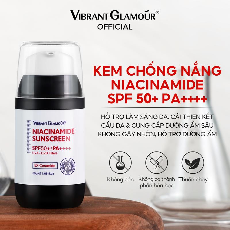  Kem chống nắng VIBRANT GLAMOUR Niacinamide SPF50 + PA + + + + UVA   UVB Bảo Vệ Da Chống Lão Hóa 5X 