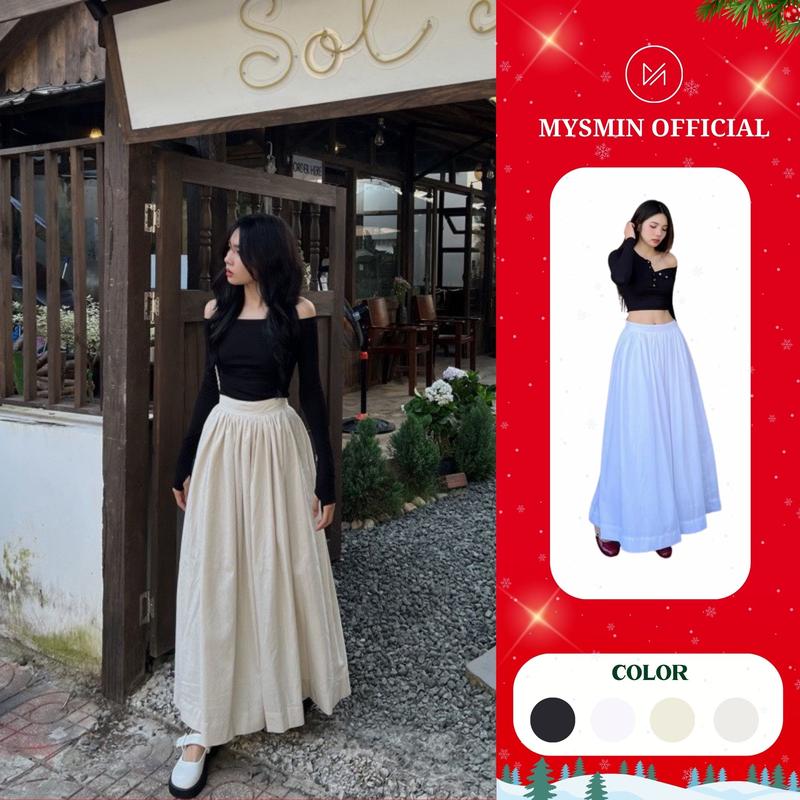 Chân Váy Linen Dài 90cm - 92 cm (HÀNG 2 LỚP, CÓ TÚI) Siêu Dễ Mix Đồ, Tôn Dáng - Mysmin - TA866 Nữ Women