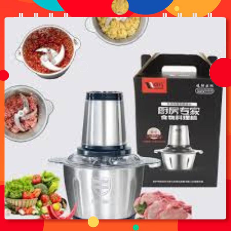 Máy xay thịt cối inox 304 dung tích 2L, dao 4 lưỡi công suất 200w xay đá, xay cua xay đa năng