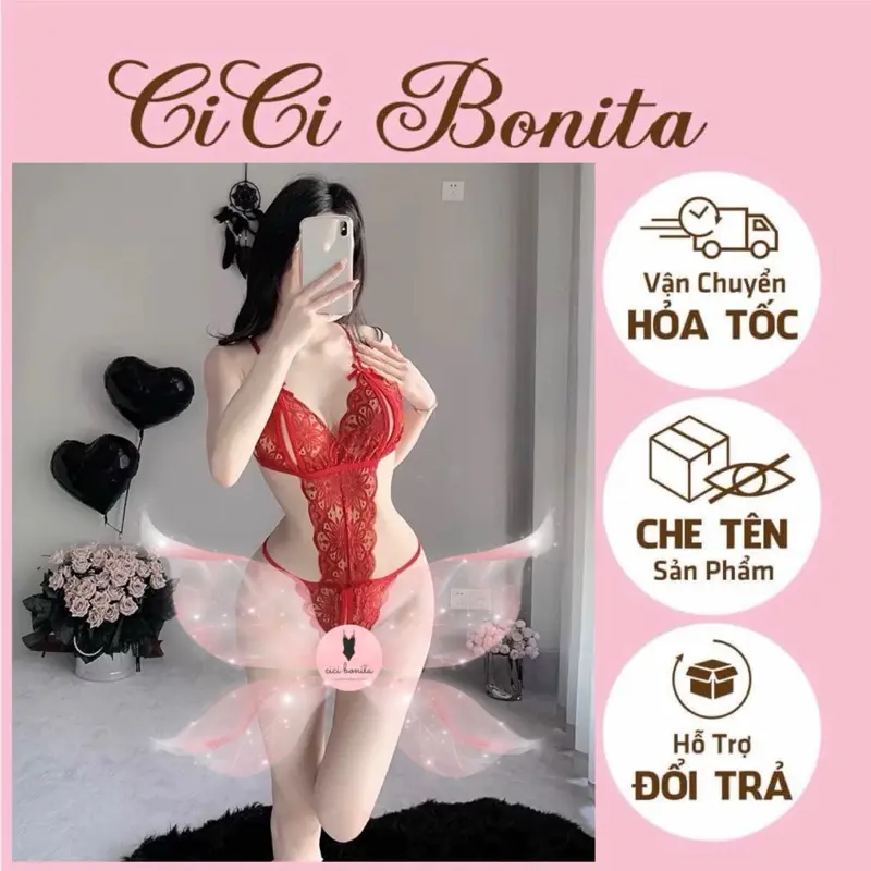 CB39 Nội y liền thân- Bodysuit ren hoạ tiết hoa nóng bỏng CICI BONITA HCM