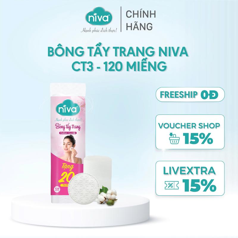 Bông Tẩy Trang Tròn Niva Cao Cấp CT3 Gói 120 Miếng Bông Tự Nhiên Mềm Mại Tẩy Trang Dưỡng Da 2 Trong 1 0