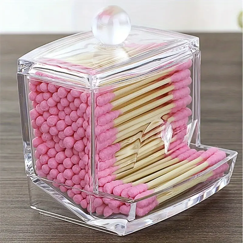 Clear Acrylic Swab Holder - Sleek Bathroom Organizer for Balls, Pads & Floss, Storage Containers, Open Storage Bins for Home Organization
