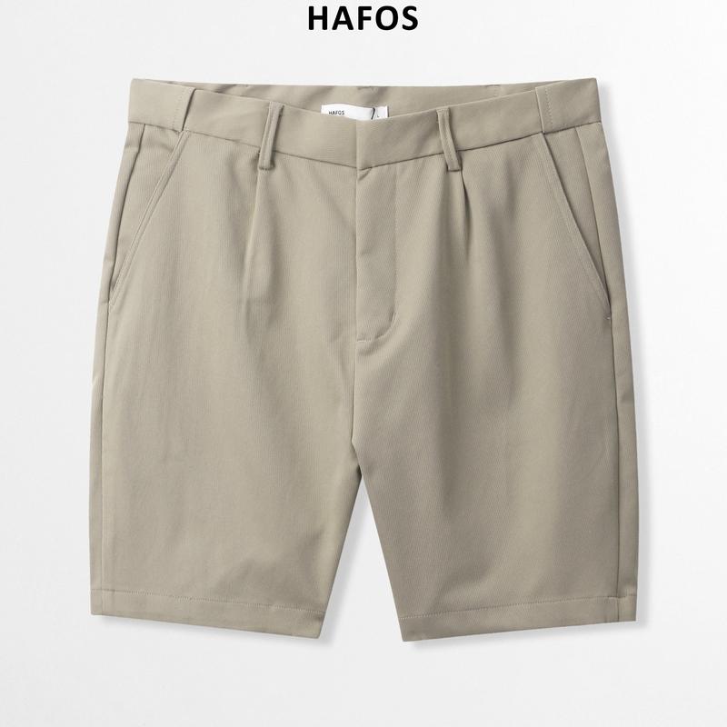 Quần short nam HAFOS Kaki Gân, Quần đùi nam Sidetab, vải Kaki Gân thoáng mát, có khóa cài, lưng thun ẩn,có túi, màu đen, nâu, be, form Menswear