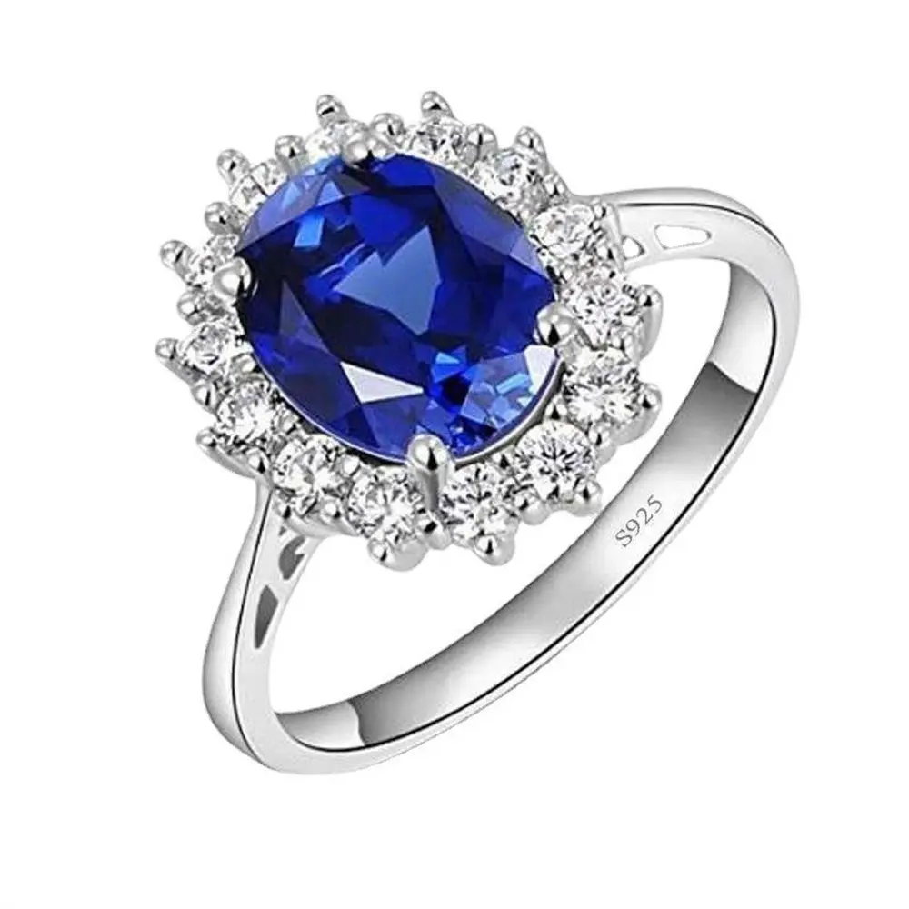 Sapphire Blue Crystal Silver Wedding Crystal Ring Elegant Women's Ring
