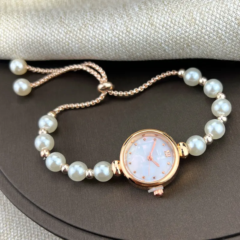 High-Quality New Pearl Bracelet Women's Quartz Watch, Niche Lightweight Luxury Small Dial Adjustable Pull-Out Watch, Trending Hot Sale