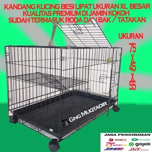 Kandang kucing tingkat dua bisa di lipat size XL ukuran 75 x 45 x 60 besar bahan yang tebal membuat kandang kokoh cat coating anti karat dan tahan terhadap cuaca / kandang kucing lipat merek gm 75x45