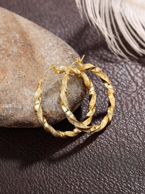 Women's Elegant Texture Metal Hoop Earrings, Gorgeous Trendy Hoop Earrings, Fashionable Vintage Jewelry As Birthday Gift 4