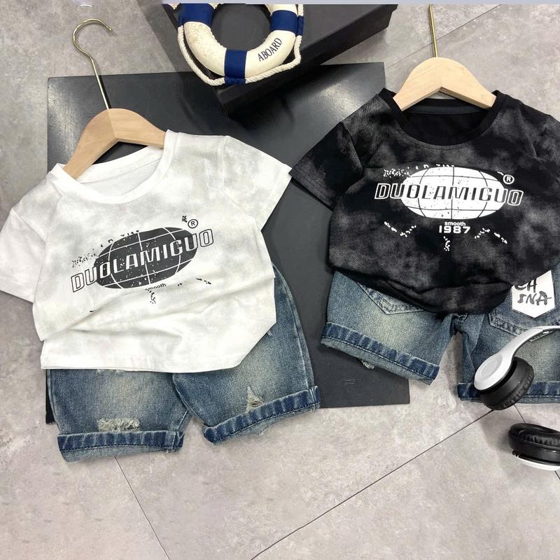 [Voikit] VB012 Set bộ cực chất cho bé trai áo cotton loang phối quần jean rách xước cho bé trai size từ 8-20kg 0