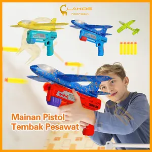 LAKOE Mainan Pistol Tembak Pesawat Terbang Air dengan Lampu dan Peluru Lunak
