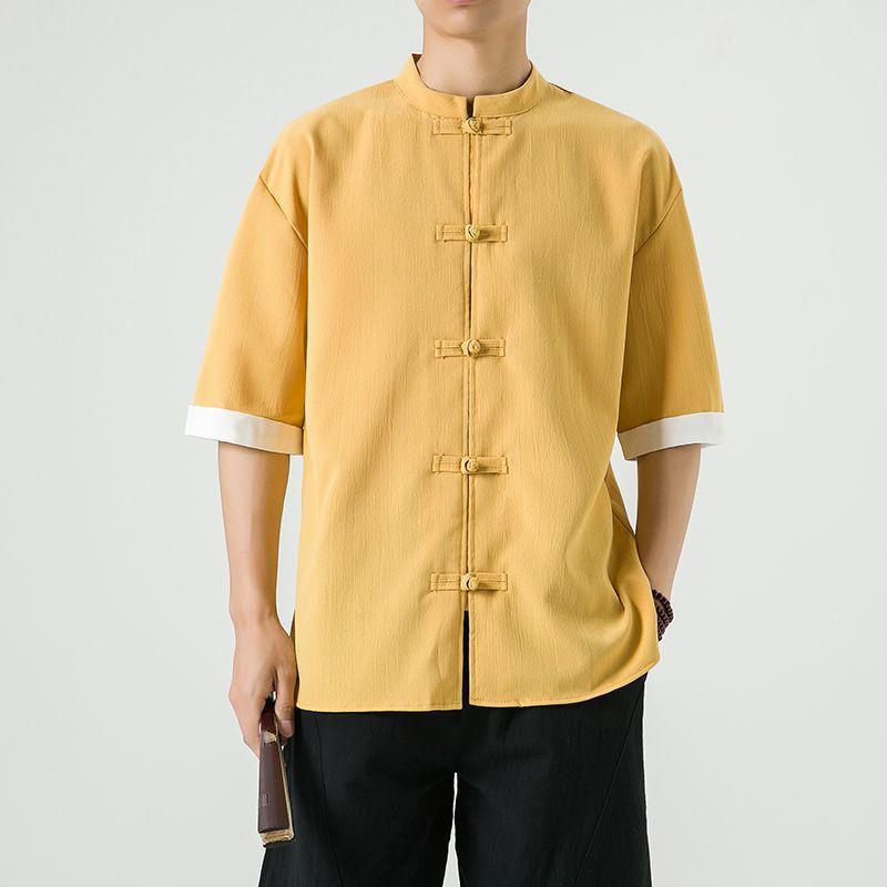 Product Introduction of Men's Shirt, Tang Suit Shirt, Chinese Style, Tai Chi Clothing, Kung Fu Clothing, Linen Thin Stand Collar Buttoned Zhongshan Suit Menswear Top chinese man red shirt chinese fashion outfit Lingerie Beige 24