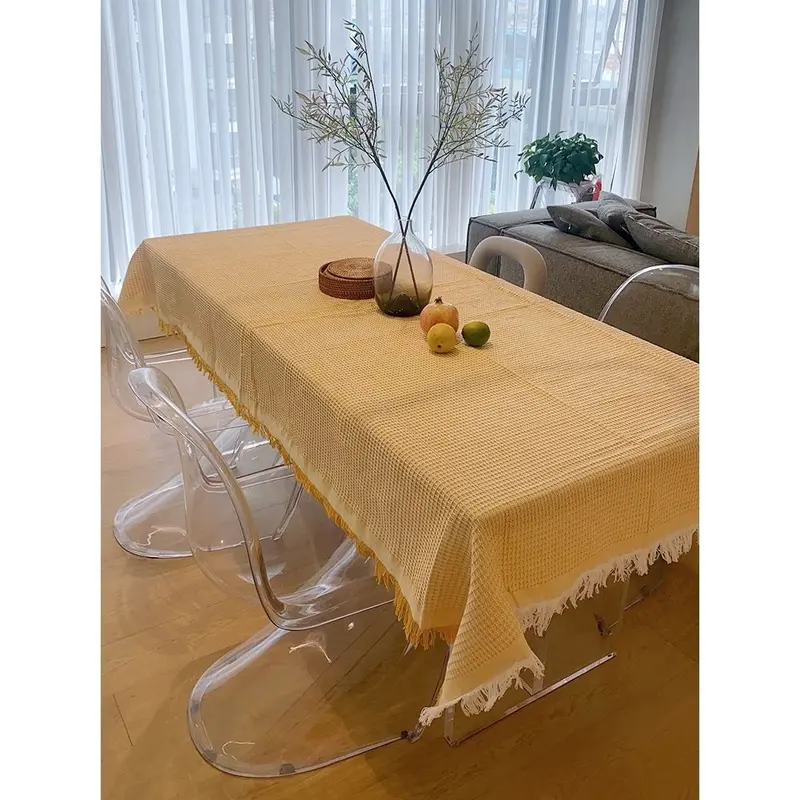 Khăn trải bàn dài, phong cách Cổ Điển của ba người, dệt bằng chỉ bông, có tua rua, phong cách Pháp, khăn trải Bàn cà phê, màu Trơn thích hợp cho dã ngoại và ghế Sofa, vải phủ Thông Dụng 0