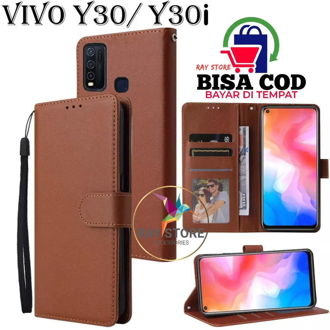 VIVO Y30 VIVO Y30I FLIP LEATHER CASE PREMIUM-FLIP WALLET CASE KULIT UNTUK VIVO Y30 VIVO Y30i - CASING DOMPET-FLIP COVER LEATHER-SARUNG BUKU HP