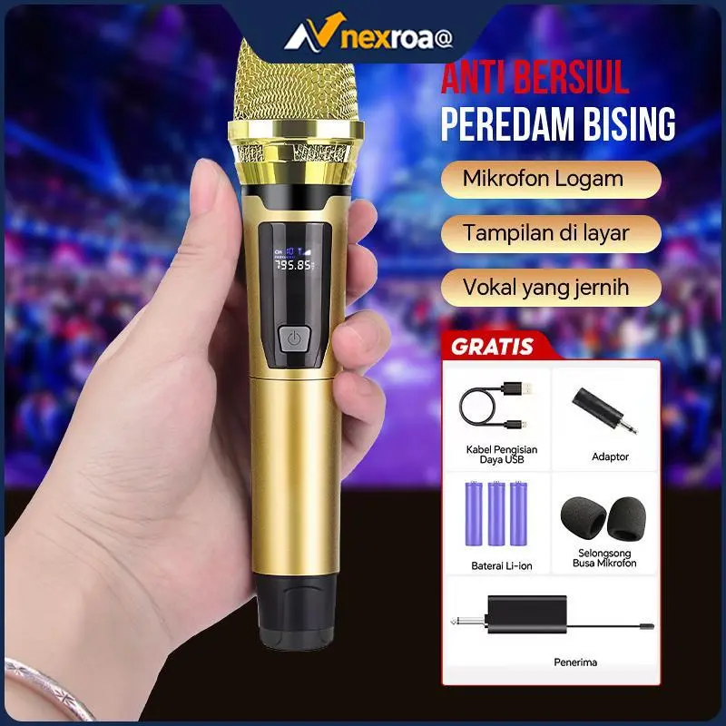 Mikrofon emas mikrofon nirkabel satu hingga dua speaker mikrofon luar ruangan bernyanyi langsung